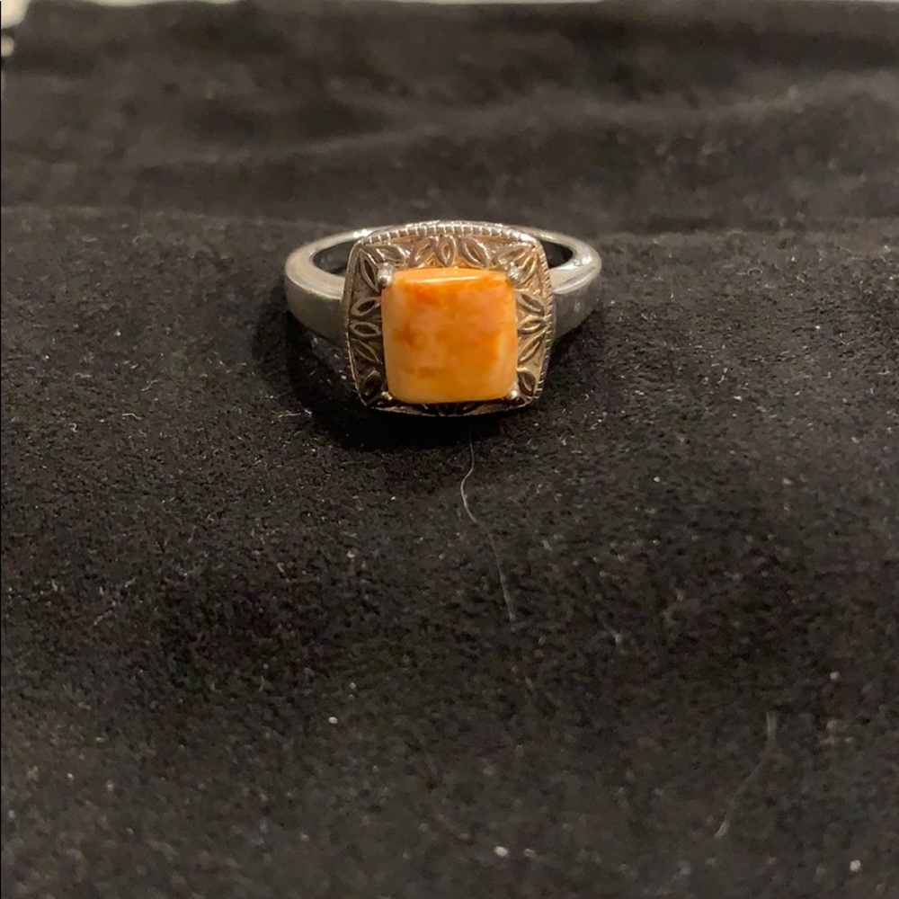 Light orange stone silver ring
